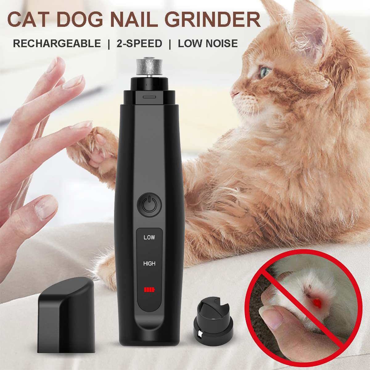 USB Charging Dog Nail Grinders Rechargeable Pet Nail Clippers Quiet Electric Dog Cat Paws Nail Grooming Trimmer Tools