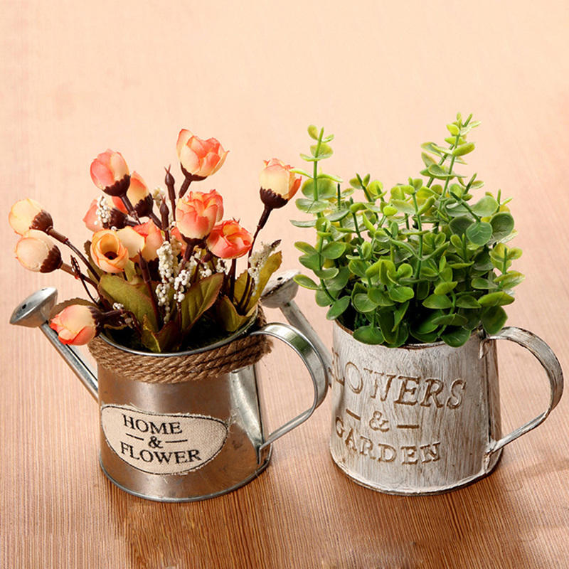 Vintage Metal Iron Flower Watering Barrel Retro Flower Succulent Pot Plant Bucket Home Ornaments Desktop Decoration Bucket