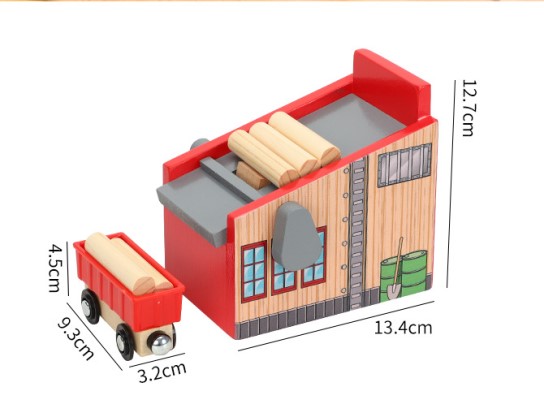 One Set Wooden Sawmill Loading Machine Red New Wood Railway Track Train Slot Railway Accessories Original Toy Gifts For Kids
