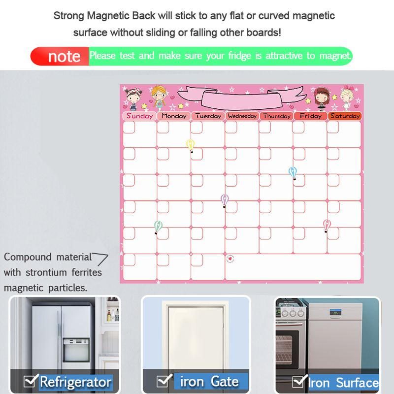 Dry Magnetic Whiteboard Weekly Monthly Planner Calendar Fridge Sticker Dry Erase Board for Kid Writing Teaching Erasable Message