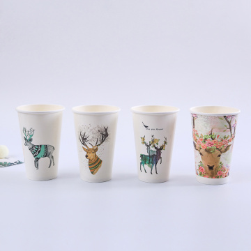 50pcs High quality creative Chirstmas cup 16oz 500ml disposable coffee cup party birthday favor cartoon paper cups with lids
