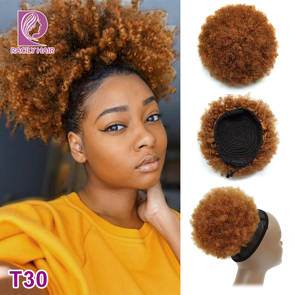 Racily Hair Afro Puff Drawstring Ponytail Human Hair Ombre Kinky Curly Ponytail Clip Ins Brazilian Hair Chignon High Puff Bun