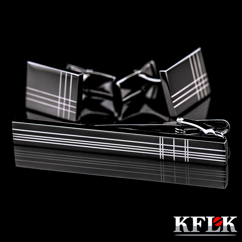 KFLK High Quality Cuff links necktie clip for tie pin for mens tie bars cufflinks tie clip set guests 2017 New Arrival