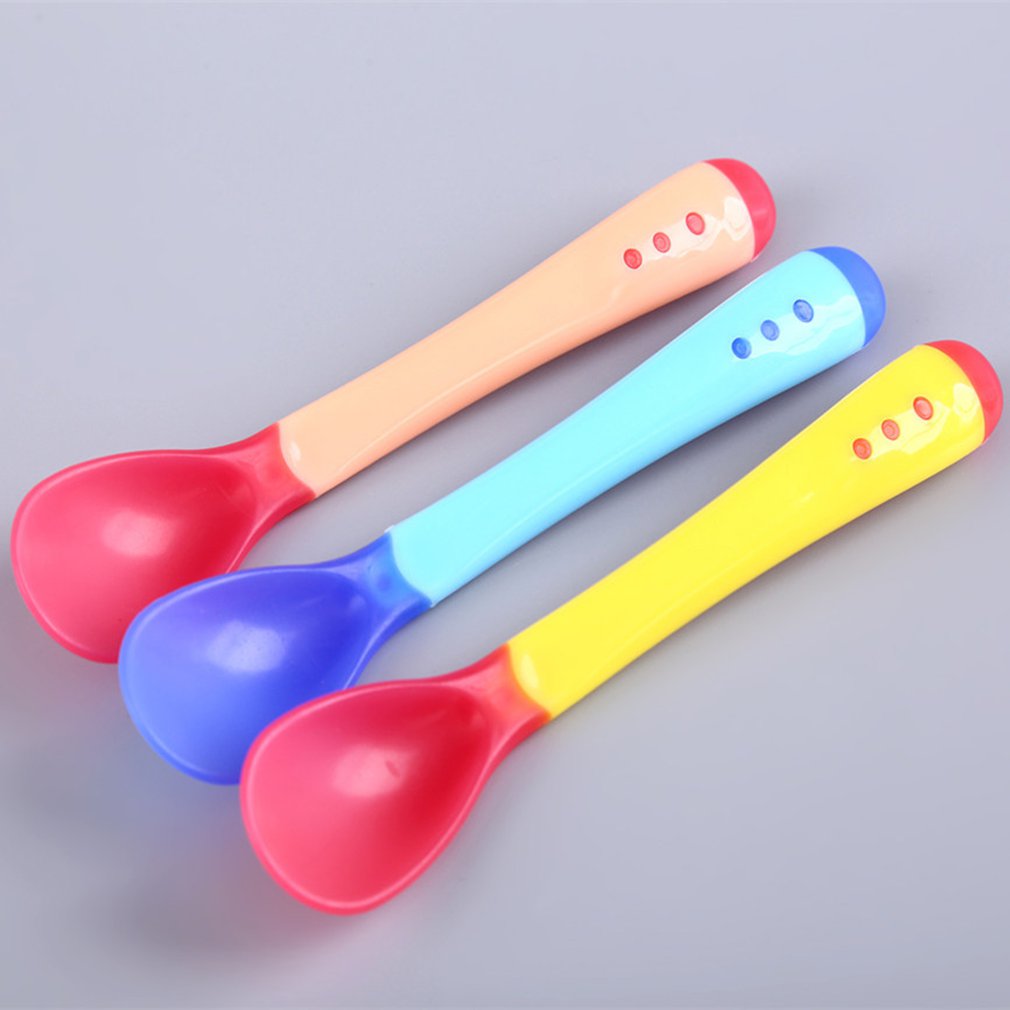 2Pcs Baby Feeding Flatware Temperature Sensing Spoon Fork Safety Silicon Kids Children Flatware Feeding Spoons