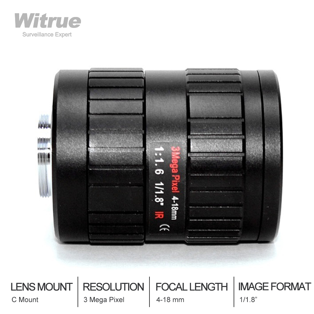 HD Varifocal Lens 4-18mm industrial lens 1/1.8 inch HD F1.6 zoom low distortion C Mount CCTV lens