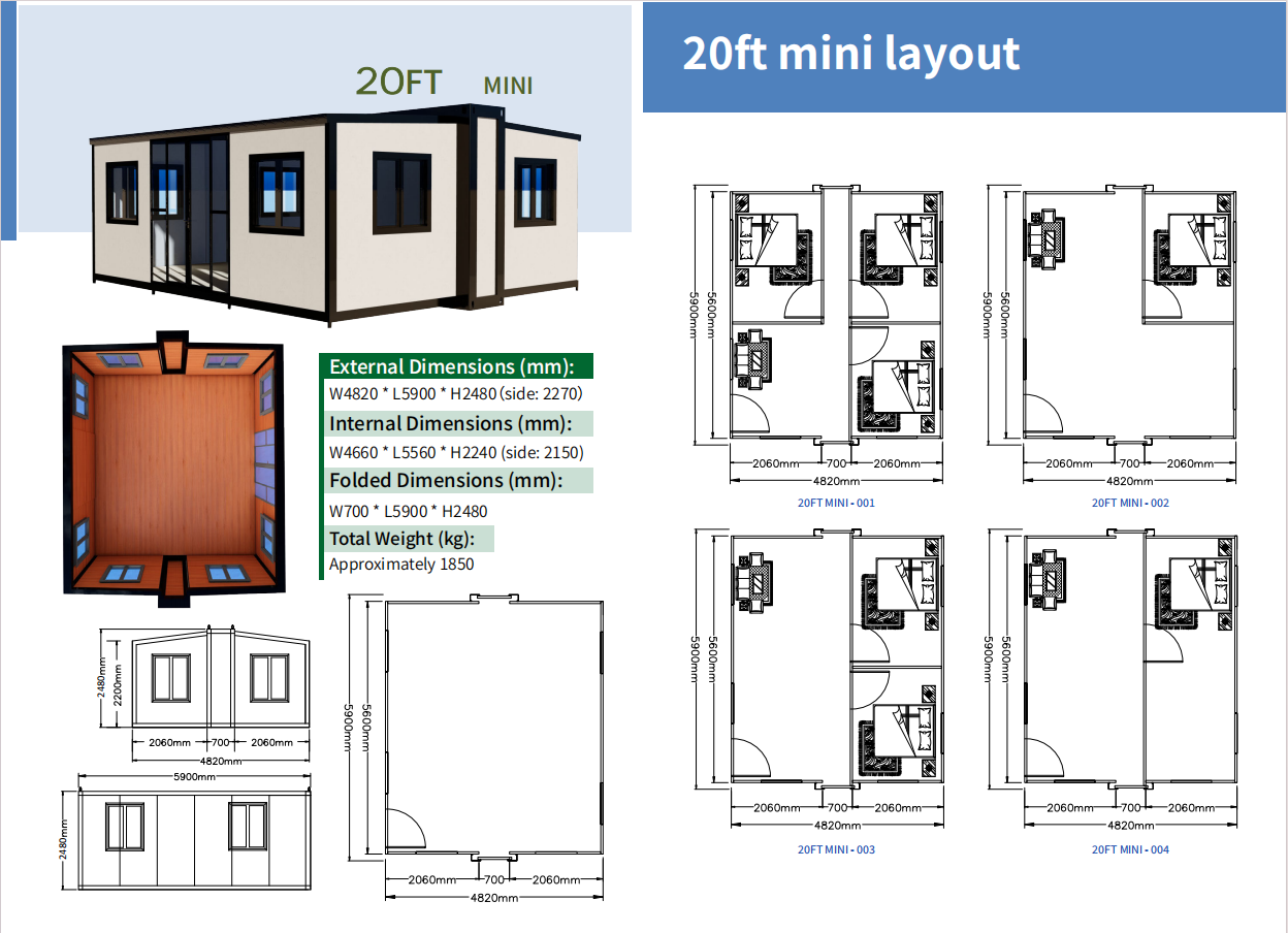 20ft mini expandable container house