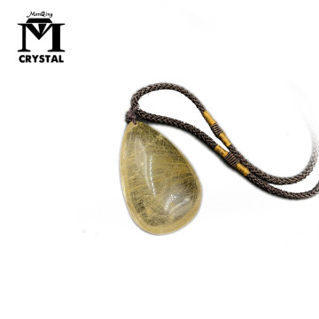 Natural Citrine Pendant Yellow Hair Crystal Rutilated Quartz Necklace Hairstone Polished Stone Mineral Specimens Home Decor