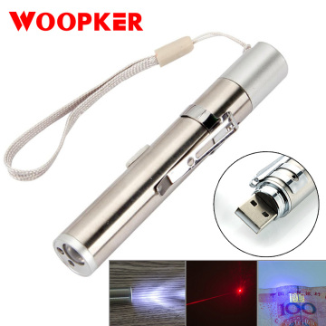 3 in 1 USB Rechargeable Red Laser Pointer / White LED Light Torch Mini Pet Cat Toys Flash Light With Metal Clip
