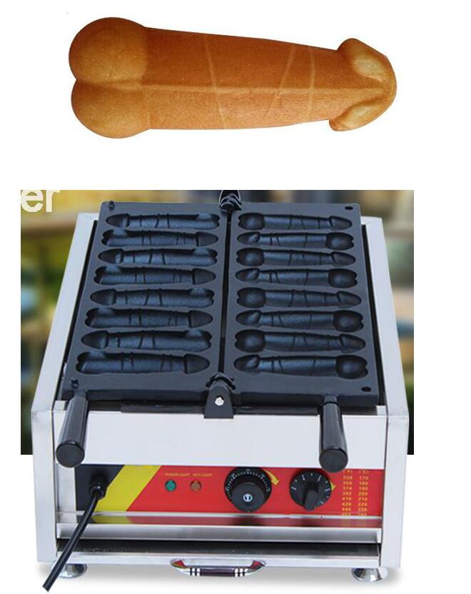 Free Shipping 8 pcs Commercial Use Hot dog Sausage Penis shape Waffle Maker Iron Machine Baker gayke machine