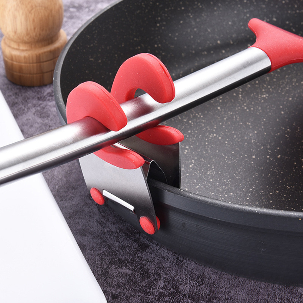 Stainless Steel Pot Pan Holder Spatula Clip Spoon Rest Pots Clip Kitchen Spoon Holder Spatula Storage Rack Kitchen