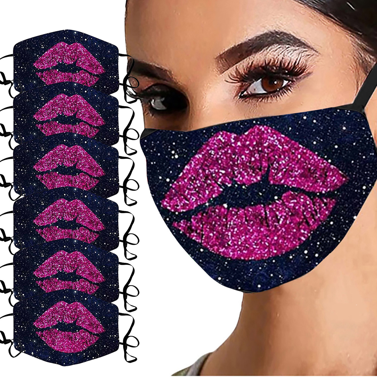 6pcs Adult Unisex Mask Sand Exhaust Sunscreen Face Mask Breathable Cycling Mask Lip Print Reuseble Mouth Cover#g30