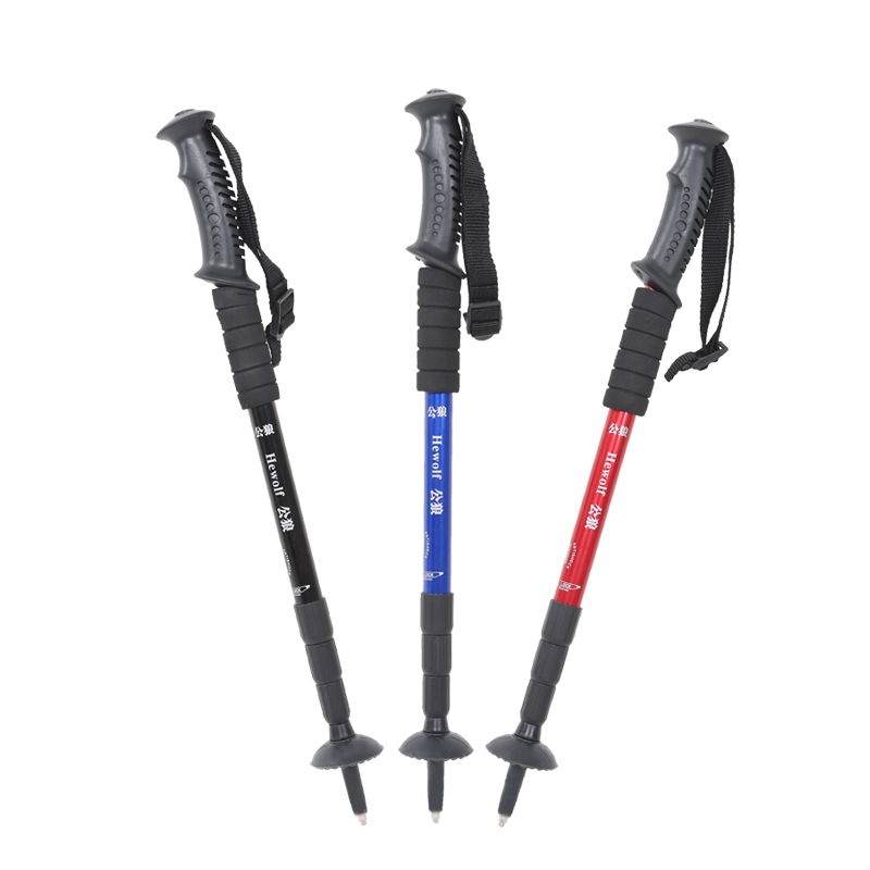 Hewolf Anti Shock Walking Sticks Ultralight Straight Shank Hiking Stick 4 Section Ski Pole Adjustable Trekking Poles Crutches