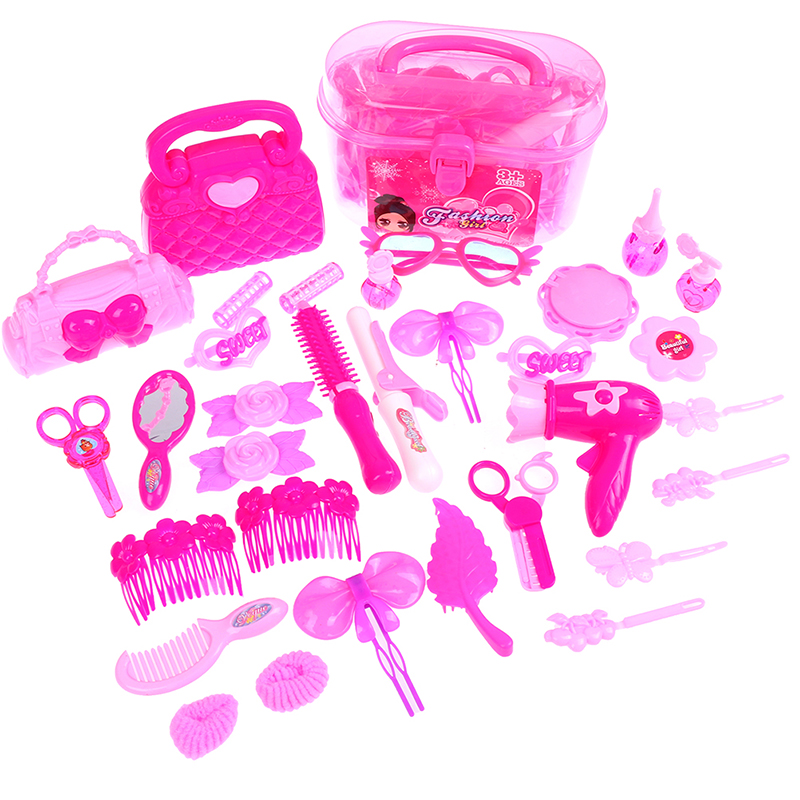 25/32PCS Pretend Play Kid Make Up Toys Pink Makeup Set Princess Hairdressing Sim