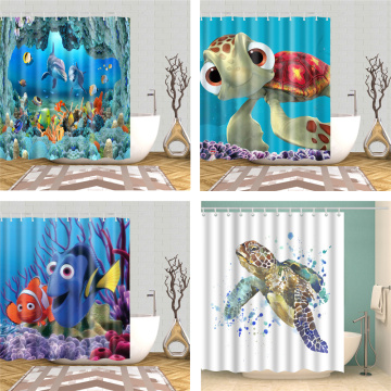 Underwater World Fish Turtle 3d Shower Curtains Fabric Waterproof Polyester Bath Curtain Bathroom Decor Screen Set With Hooks