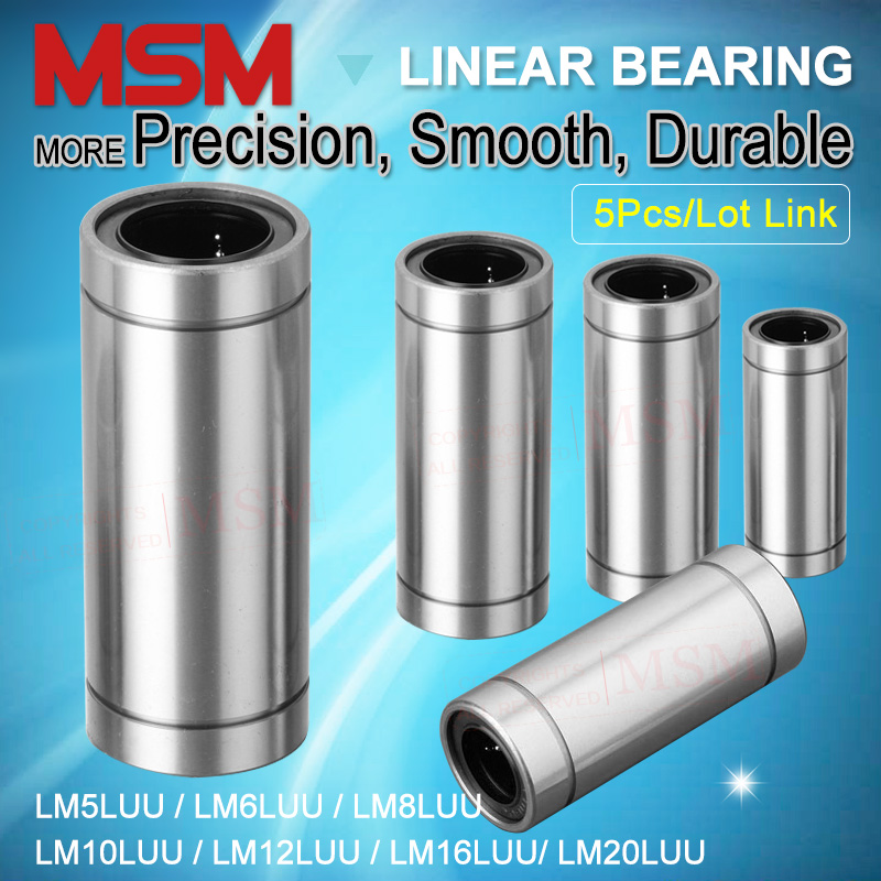 5pcs/lot MSM Long Linear Bearings LM5LUU LM6LUU LM8LUU LM10LUU LM12LUU LM16LUU LM20LUU Tandem Slide Bush mm 3D Printer CNC Parts