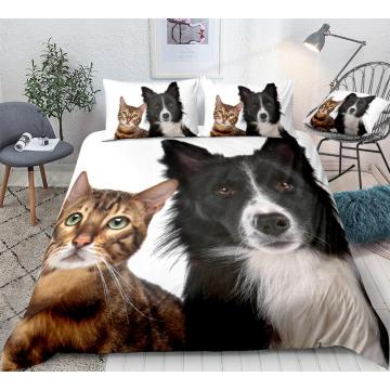 Cute Pet Bedding Set Dog And Cat Duvet Cover Set Good Friend Coverlet Border Collie Puppy Quilt Cover Queen