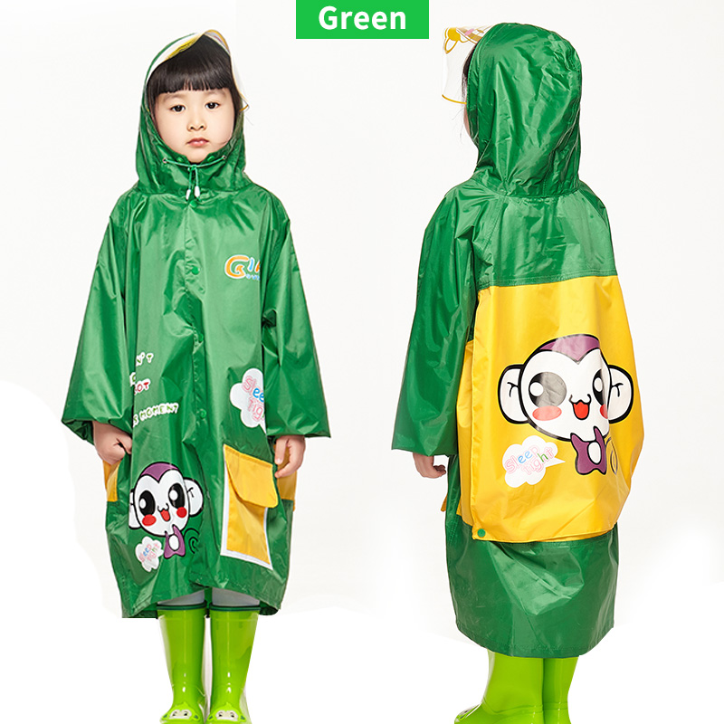 QIAN Impermeable Unisex Children Raincoat Waterproof Kids Boys Girls Rain Coat Hooded Cartoon School Tour Big Brim Rain Poncho