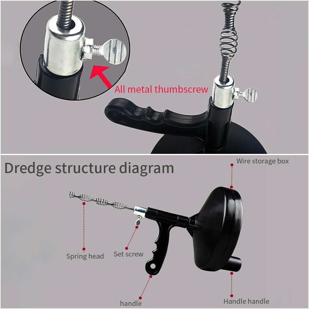 Sewer Brush Toilet Pipe Sewer Dredger Sink Pipe Drain Cleaning Auger Plunger With 5M Snake Cable Bathroom Clean Dredging Tool