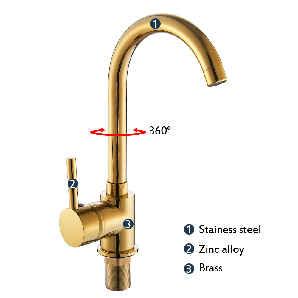 Luxury Kitchen Faucet Hot and Cold Water 360 Degree Rotation Gold Brass Brushed Mixer Tap Sink Faucet Vegetable Washing