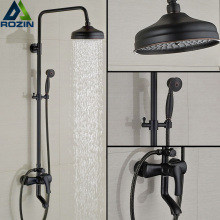 Luxury Bathroom Shower Mixers Brass Rainfall Bath Shower Faucet set In Wall Sliding Bar Shower Column Tap Brass Hand Shower