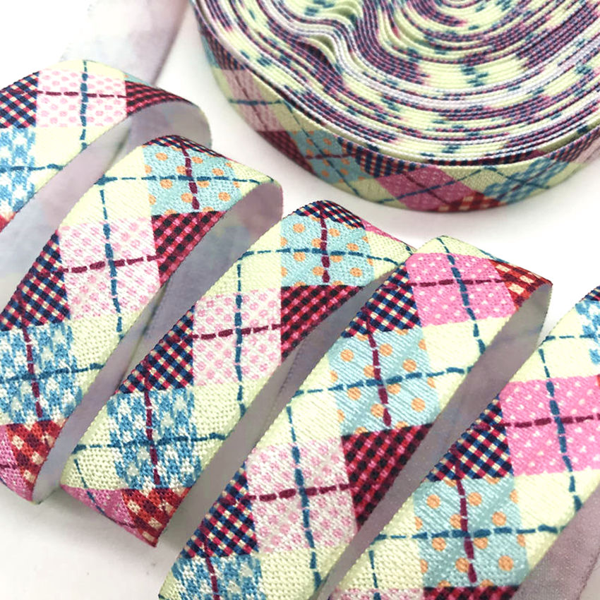 10 yards 16mm Plaid Tartan Design Fold Over Elastic Check Pattern FOE Webbing for Hair tie DIY Sewing Gift Decoration 4 Colors