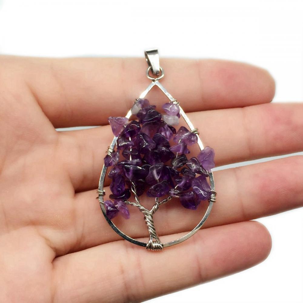 Tree of Life Birthstone Sterling Silver Pendant Necklace Jewelry Natural Healing Crystals Quartz Necklace for unisex