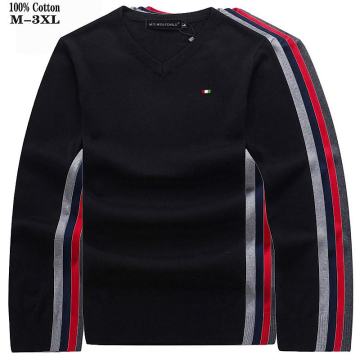 High Quality Spring Autumn V-Neck Mens Sweaters 100% Cotton Casual Pullovers mens knitted sweaters Fashion slim mens tops M-3XL