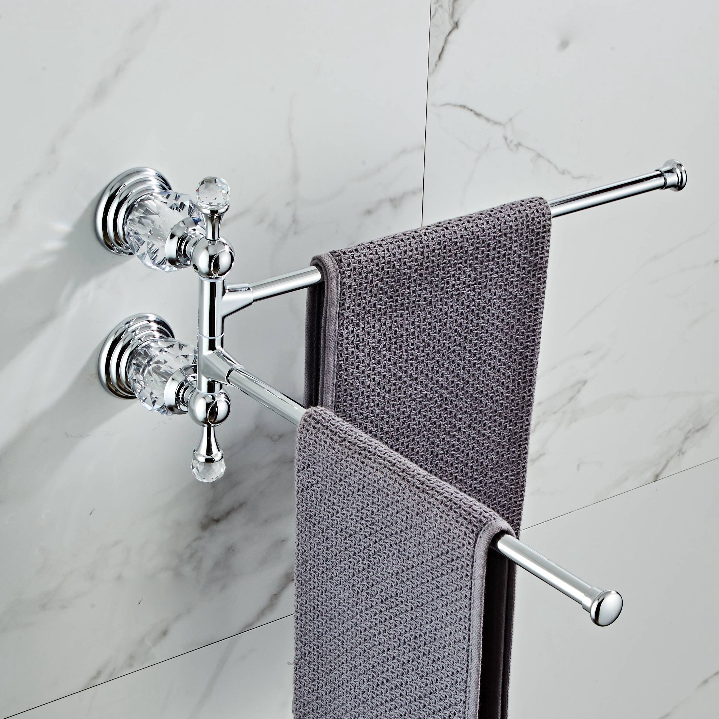 Bathroom Movable Towel Holder Crystal Gold Bath Towel Rack 4 Layer Chrome Towel Bar Bathroom Hardware EL7024DH
