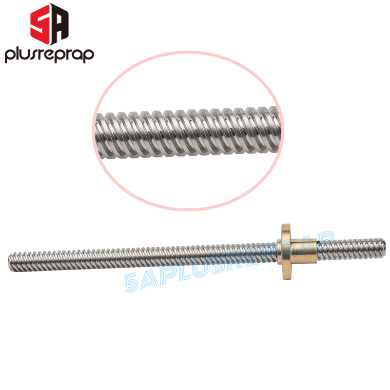 2pcs T8*8 mm Lead Screw 300mm 8mm Lead Trapezoidal Spindle Screw Lead Screw Rod T Shape Linear Rail Bar Shaft Brass Nut