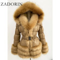 ZADORIN 2020 Winter Warm Detachable Down Jacket Women Furry FAUX Fur Collar White Duck Down Jacket Winter Down Coat With Hooded