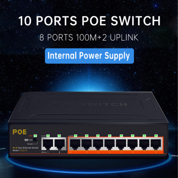 8+2 Ports 10/100Mbps PoE Switch Injector Power over Ethernet Switch for IP Cameras AP VoIP Network Vlan Smart Switch