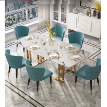 Modern luxury marble stone top Stainless steel leg dining tables sets Rectangular Italian style dining table and chairs