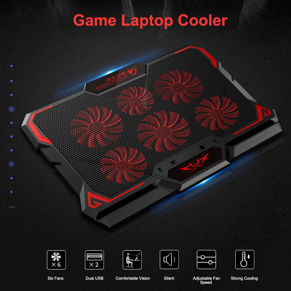 COOLCOLD Laptop Cooler Two USB Ports Six Cooling Fan Laptop Cooling Pad Notebook Stand for 12-17 inch for Laptop PC