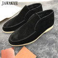 Winter Fur High Top Walk Shoes for Men One-pedal Suede Ankle Boots Warm Wool Slip-on Casual Penny Shoes Furry Driving Loafers