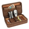GALINER Leather Humidor Cigar Case W/ Humidity Metal Cigar Lighter Cutter Set Cedar Wood 4 Tube Cigar Humidor Box