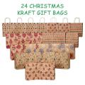 Cabilock 24pcs Christmas Kraft Bags 6 Patterns Christmas Paper Bags Portable Festive Xmas Party Gift Bags for Christmas