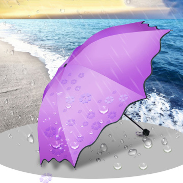 Magic Flower Simple Fashion Dome Ultraviolet-proof Sun Rain Folding Rain Clear Umbrellas Kids Women Sunscreen Windproof Umbrella