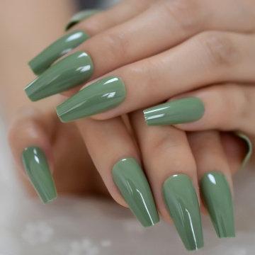 Tapered Medium Long Ballerina Nail Solid Color UV GelNails Cream Green Beautiful Designed Fingernails 24