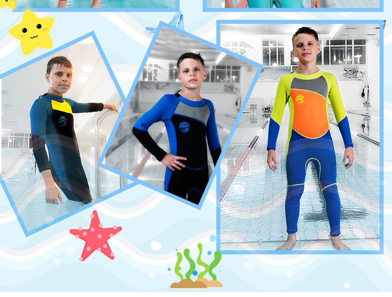 HISEA Neoprene wetsuit for kids diving suits children swimwears long sleeves surfing one piece snorkeling rashguard wetsuit