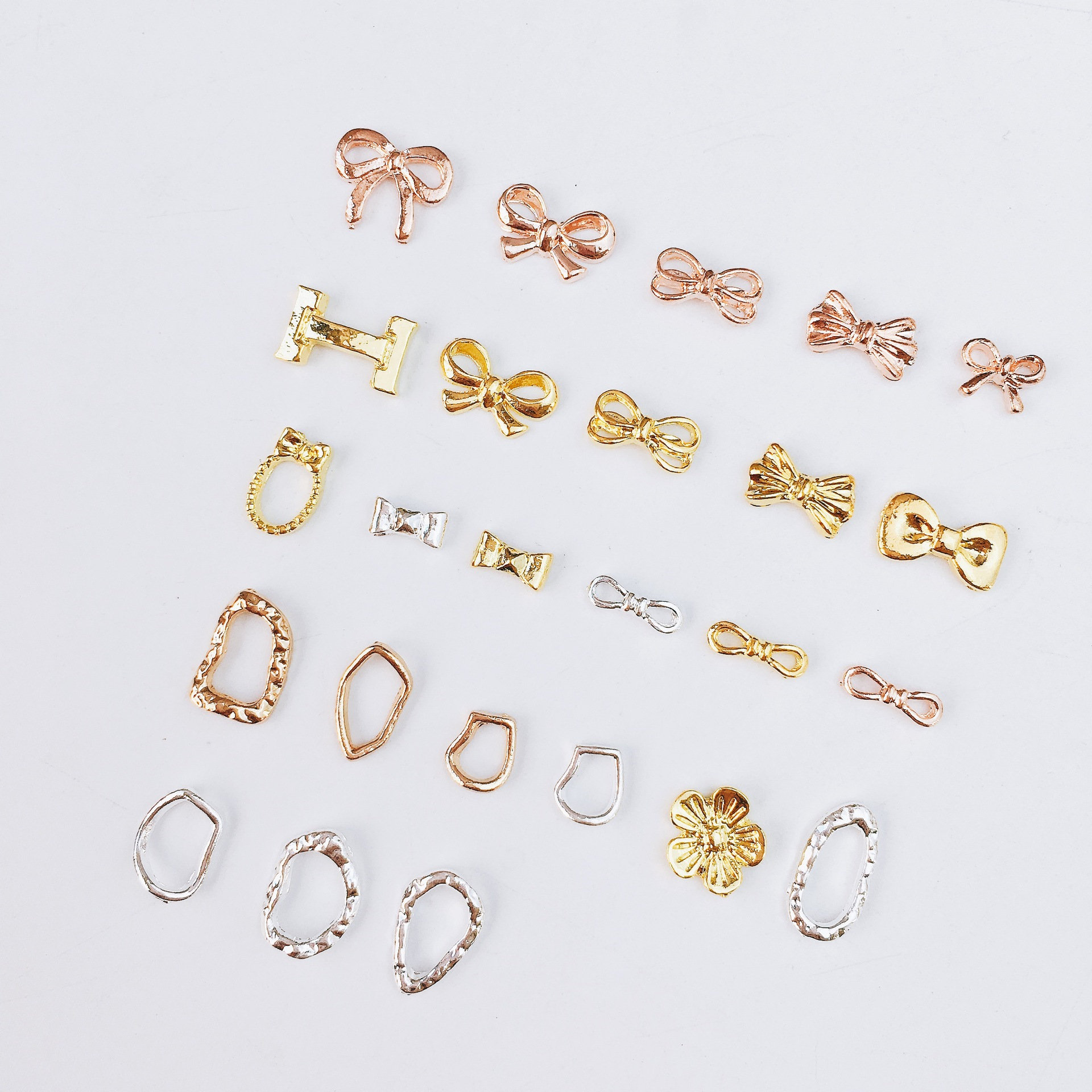 100pcs/lot 3d Rose gold Sliver Bow flower alloy metal rivet nail art decorations supplies nails decor accesoires jewelry charms