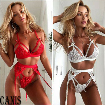 Fashion Hot Sale White Lingerie Babydoll Erotic Women's Sexy Lace Underwear Vest Top G-string Bra Panty Set