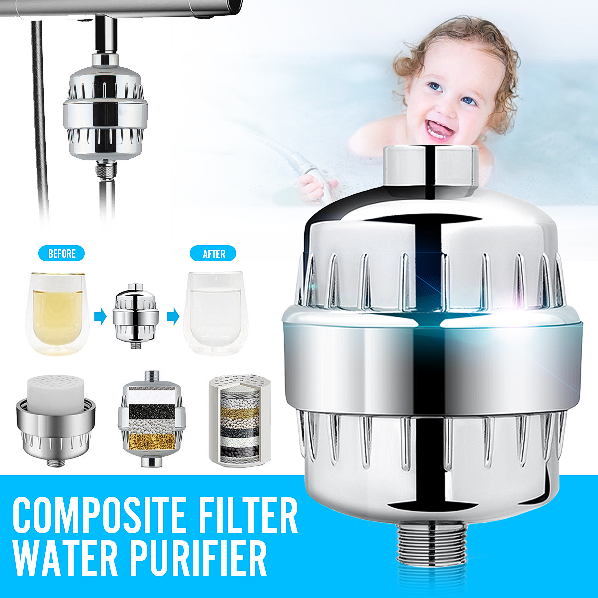 Water Purifier Bathroom Shower Filter Bathing Water Filter Purifier Water Treatment Health Softener Chlorine Water Purifier Set