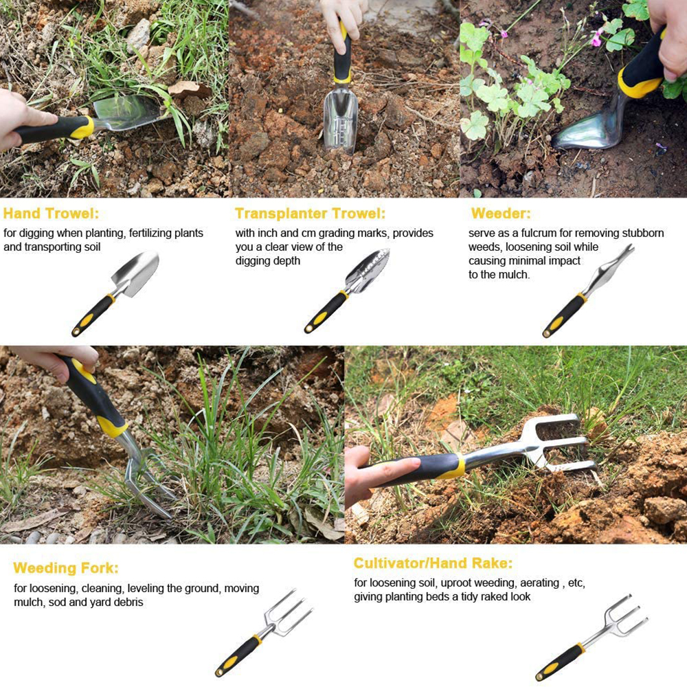 Gardening Shovel Magnesium Aluminum Aloy Hoe Rake Five-piece Loose Soil Planting Potted Spade Shovel Rake Plant Flowering Tool