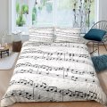Music Staff Print Comforter Cover Teens Youngs White Base Black Painting Duvet Sets Twin Breathable Warmly