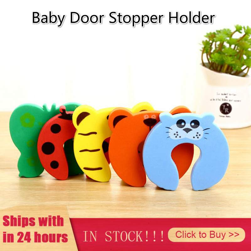 5Pcs Door Stopper Holder Lock Safety Finger Home Kids Baby Cartoon Animal Stop Edge Corner Protector For Children Guards Hogar