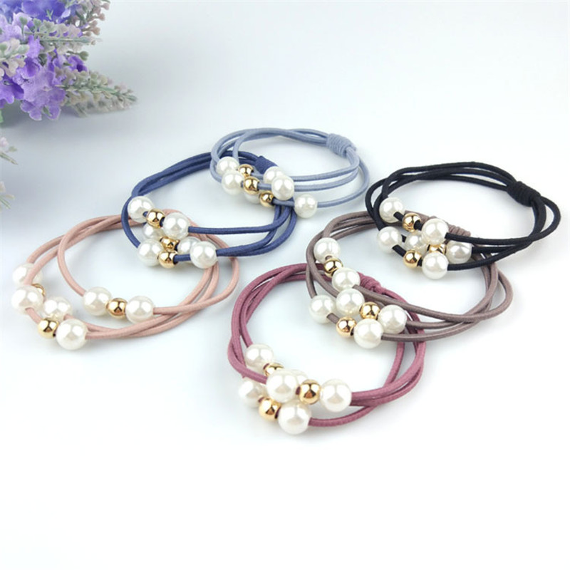 10PCS Cute Multilayer Pearl Hairband Princess Headwear Elastic Hair Bands Girls Mini Headdress Tie Gum Ropes Hair Accessories