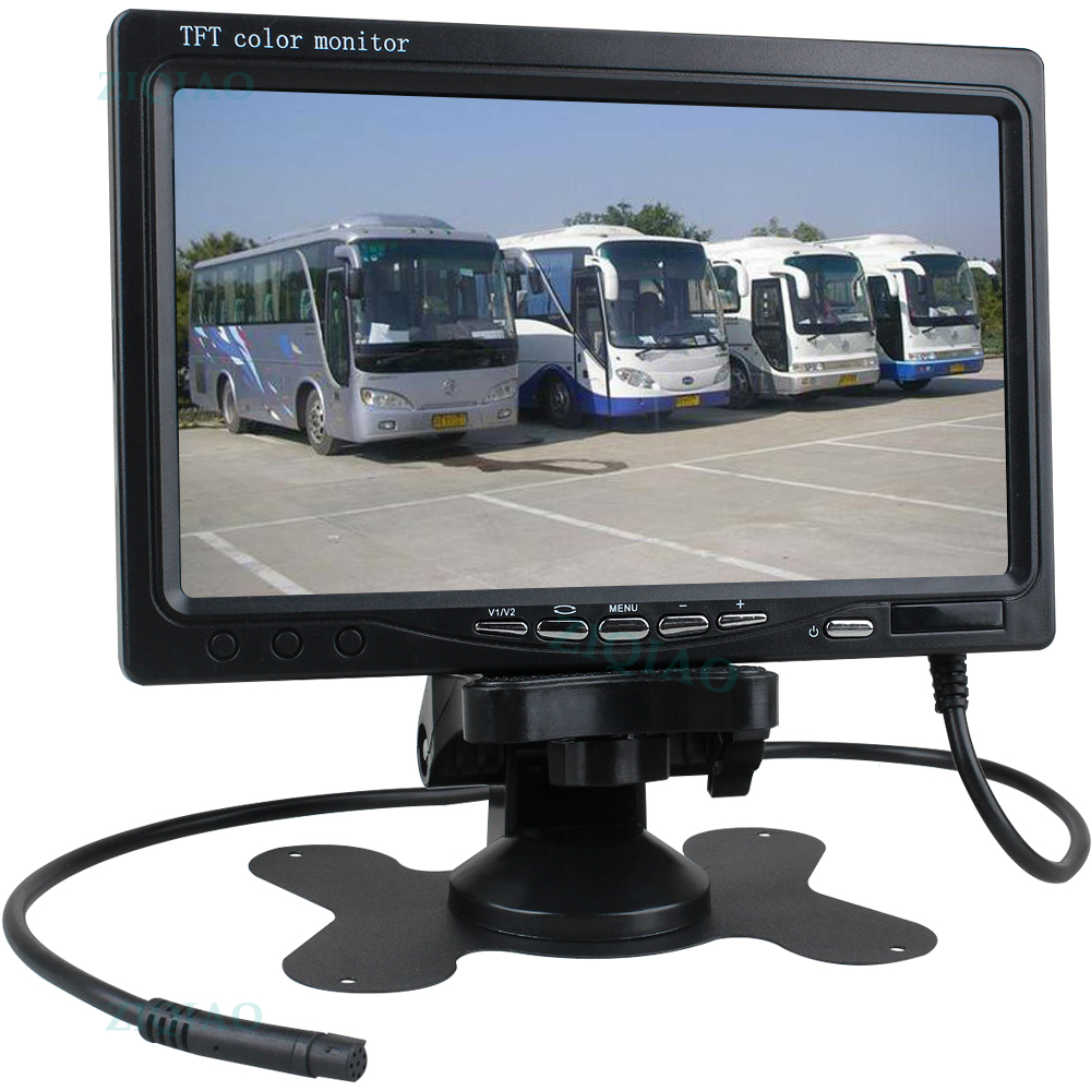 ZIQIAO 7" Truck Bus Rear View Monitor System with 2CH Vedio Surveillance 4 Pin IR Parking camera