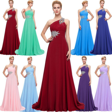 20 color chiffon beaded bridesmaid dress long one shoulder A Line simple wedding guests gown cheap vestido madrinha hot sale