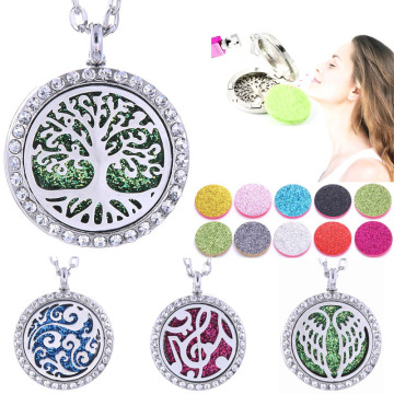 New Tree of Life stainless steel Aromatherapy necklace open locket Essential Oils Aroma Diffuser Pendant Necklace Crystal locket