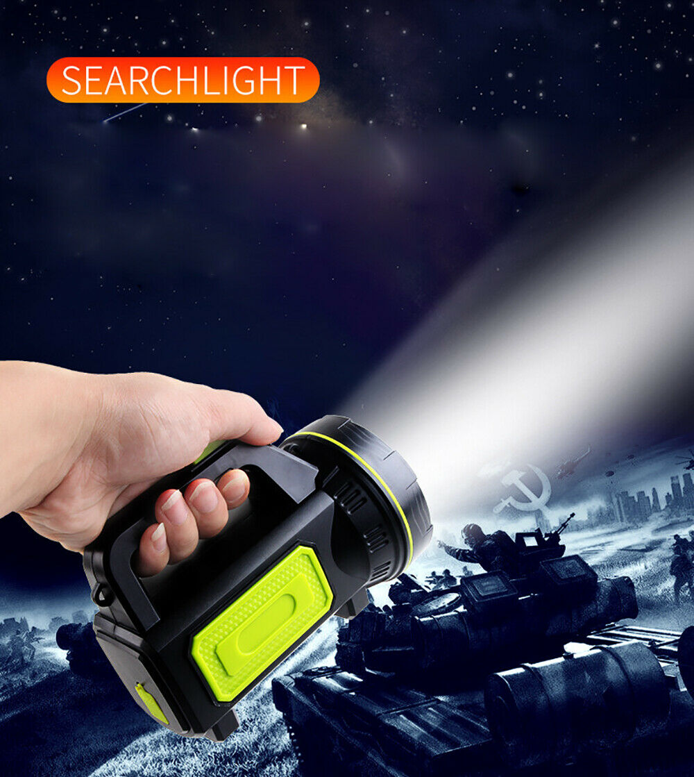 Portable searchlight rechargeable spotlight 500m range hunting lamp with side light powerful LED flashlight lantern